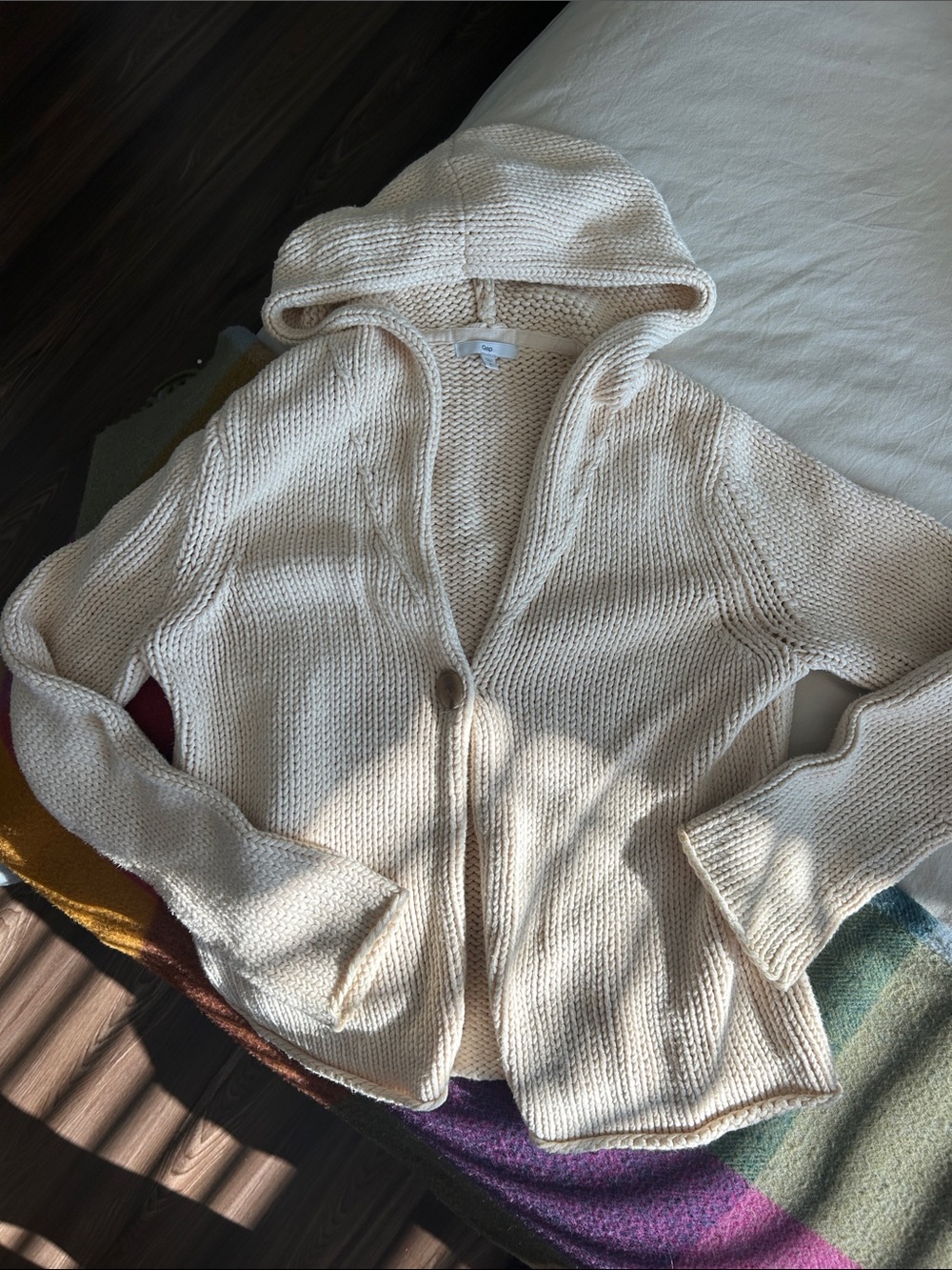 GAP Cream Y2k Hooded Knit Button-Front Cotton Sweater Size Small